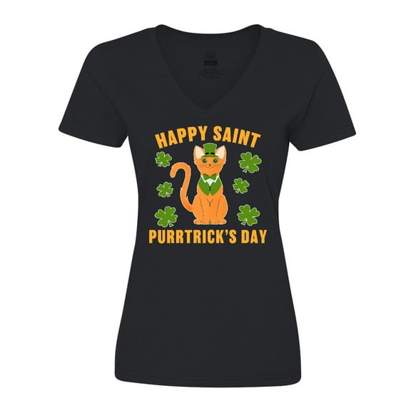Inktastic St. Patrick's Day Happy Saint Purrtrick's Day Women's V-Neck T-Shirt