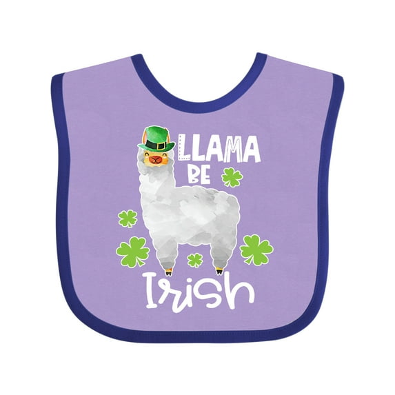 Inktastic St. Patrick's Day Llama Be Irish with Green Shamrocks Boys or Girls Baby Bib