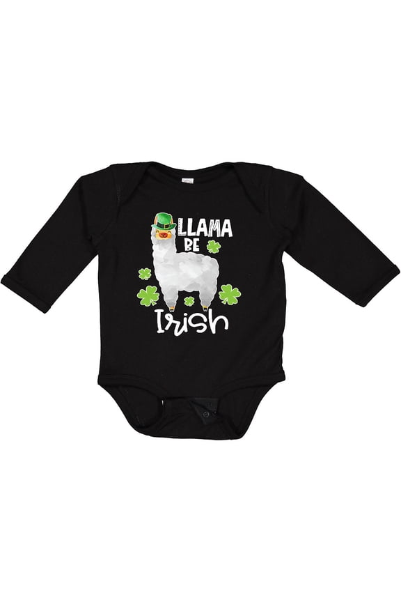 St. Patrick's Day Llama Be Irish with Green Shamrocks Boys or Girls Long Sleeve Baby Bodysuit