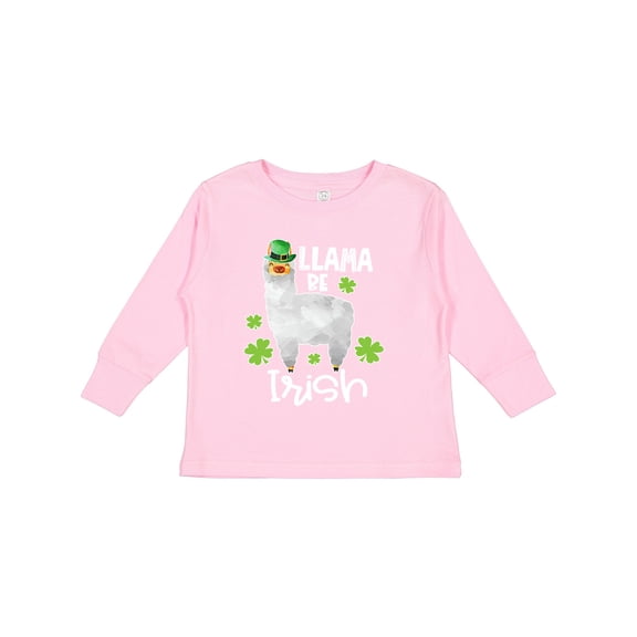 Inktastic St. Patrick's Day Llama Be Irish with Green Shamrocks Boys or Girls Long Sleeve Toddler T-Shirt