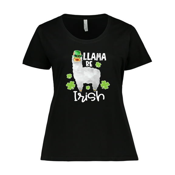 Inktastic St. Patrick's Day Llama Be Irish with Green Shamrocks Women's Plus Size T-Shirt