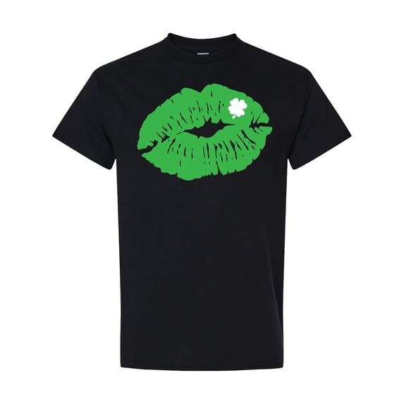 Inktastic St. Patrick's Day Lucky Lips with White Shamrock T-Shirt