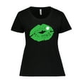 thumbnail image 1 of Inktastic St. Patrick's Day Lucky Lips with White Shamrock Women's Plus Size T-Shirt, 1 of 5