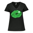 thumbnail image 1 of Inktastic St. Patrick's Day Lucky Lips with White Shamrock Women's Plus Size V-Neck T-Shirt, 1 of 5