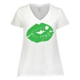 thumbnail image 1 of Inktastic St. Patrick's Day Lucky Lips with White Shamrock Women's Plus Size V-Neck T-Shirt, 1 of 5