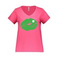 thumbnail image 1 of Inktastic St. Patrick's Day Lucky Lips with White Shamrock Women's Plus Size V-Neck T-Shirt, 1 of 4