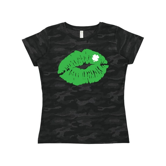 Inktastic St. Patrick's Day Lucky Lips with White Shamrock Women's T-Shirt