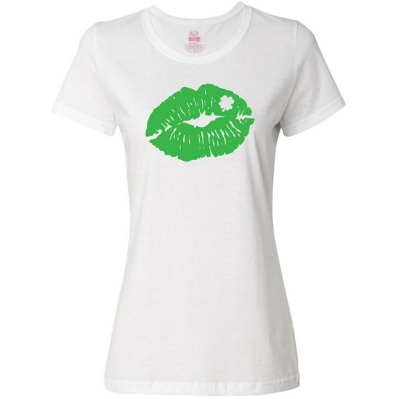 Inktastic St. Patrick's Day Lucky Lips with White Shamrock Women's T-Shirt