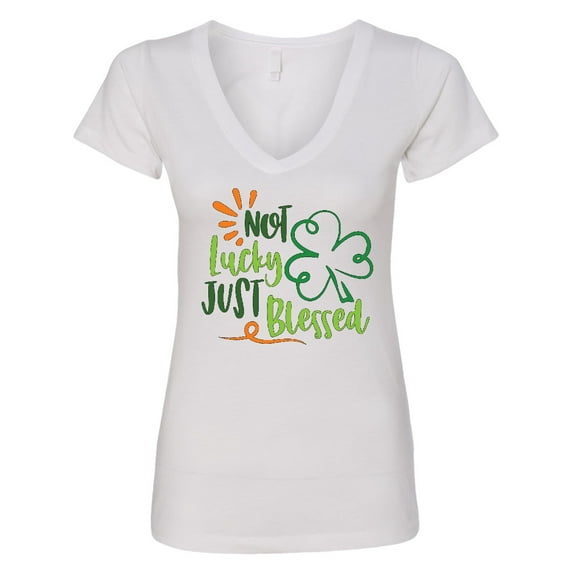Inktastic St. Patrick's Day Not Lucky Just Blessed with Clover Women's V-Neck T-Shirt