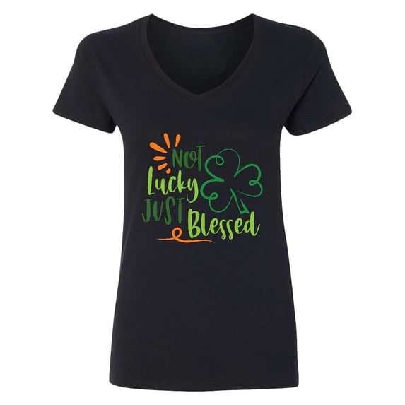 Inktastic St. Patrick's Day Not Lucky Just Blessed with Clover Women's V-Neck T-Shirt