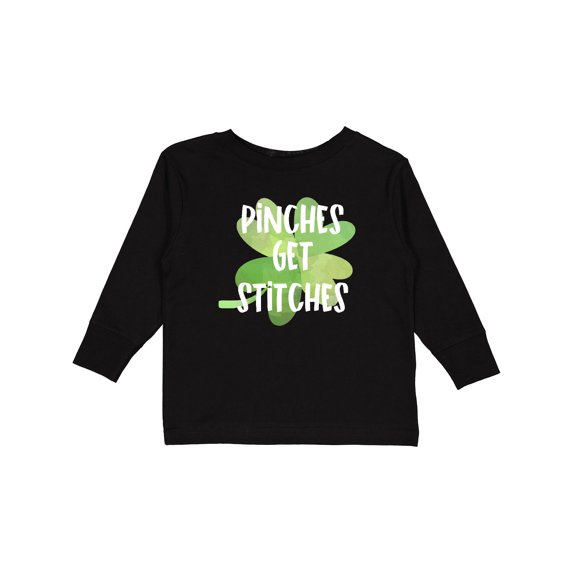 Inktastic St. Patrick's Day Pinches Get Stitches Boys or Girls Long Sleeve Toddler T-Shirt