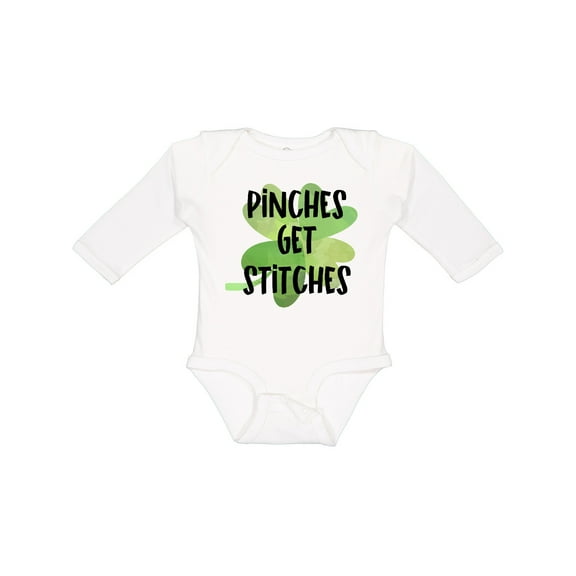 Inktastic St. Patrick's Day Pinches Get Stitches Shamrocks Boys or Girls Long Sleeve Baby Bodysuit