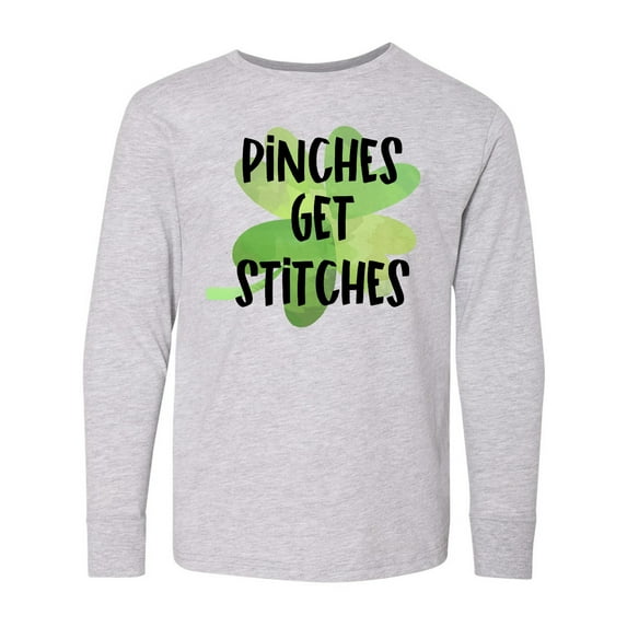 Inktastic St. Patrick's Day Pinches get Stitches Shamrocks Long Sleeve Youth T-Shirt