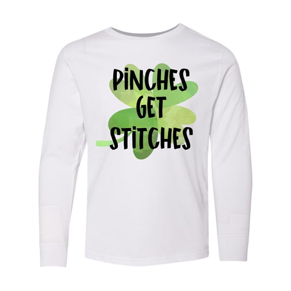 Inktastic St. Patrick's Day Pinches get Stitches Shamrocks Long Sleeve Youth T-Shirt