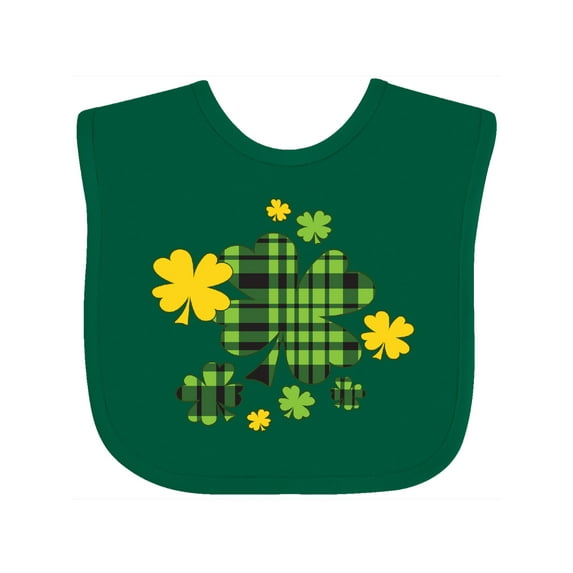 Inktastic St. Patrick's Day Plaid Green and Yellow Shamrocks Boys or Girls Baby Bib