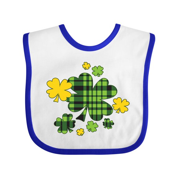 Inktastic St. Patrick's Day Plaid Green and Yellow Shamrocks Boys or Girls Baby Bib
