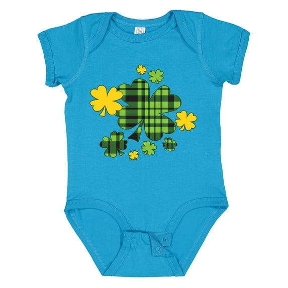 Inktastic St. Patrick's Day Plaid Green and Yellow Shamrocks Boys or Girls Baby Bodysuit