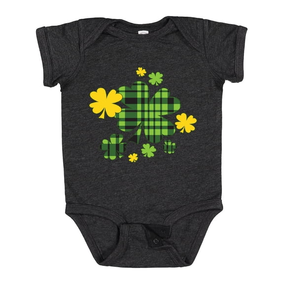 Inktastic St. Patrick's Day Plaid Green and Yellow Shamrocks Boys or Girls Baby Bodysuit