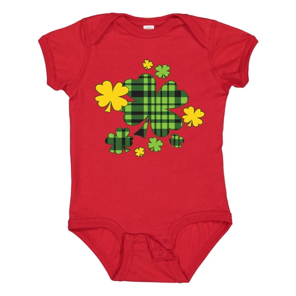 Inktastic St. Patrick's Day Plaid Green and Yellow Shamrocks Boys or Girls Baby Bodysuit