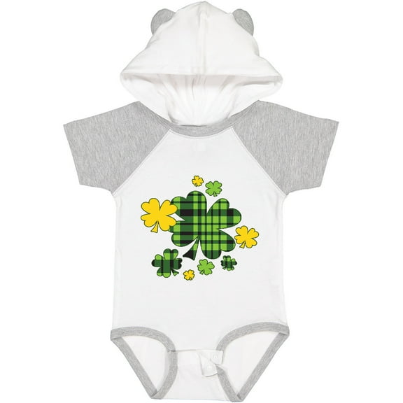 Inktastic St. Patrick's Day Plaid Green and Yellow Shamrocks Boys or Girls Baby Bodysuit