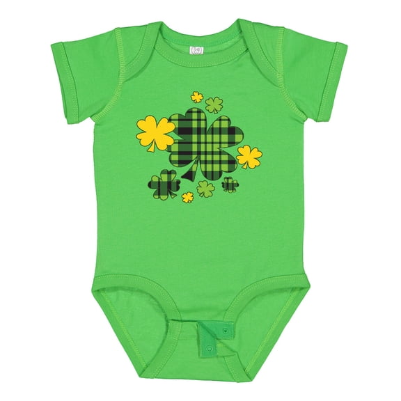Inktastic St. Patrick's Day Plaid Green and Yellow Shamrocks Boys or Girls Baby Bodysuit