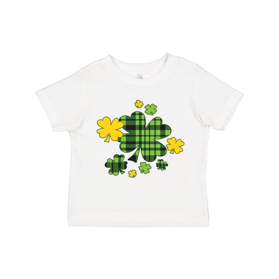 Inktastic St. Patrick's Day Plaid Green and Yellow Shamrocks Boys or Girls Toddler T-Shirt