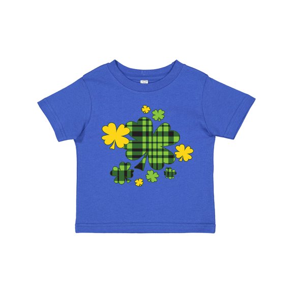 Inktastic St. Patrick's Day Plaid Green and Yellow Shamrocks Boys or Girls Toddler T-Shirt