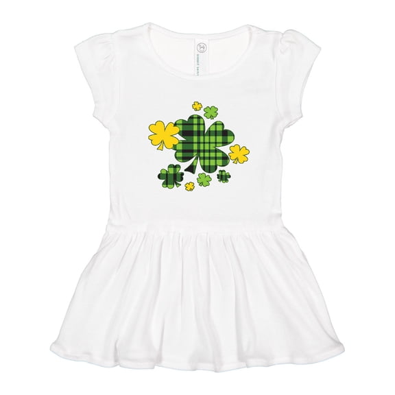 Inktastic St. Patrick's Day Plaid Green and Yellow Shamrocks Girls Toddler Dress