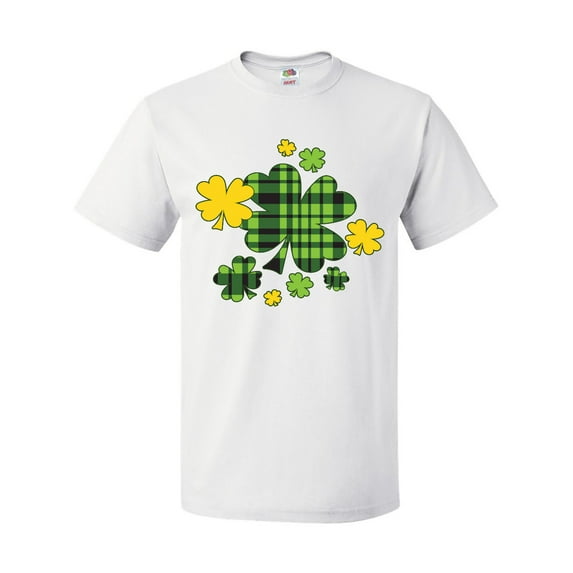 Inktastic St. Patrick's Day Plaid Green and Yellow Shamrocks T-Shirt