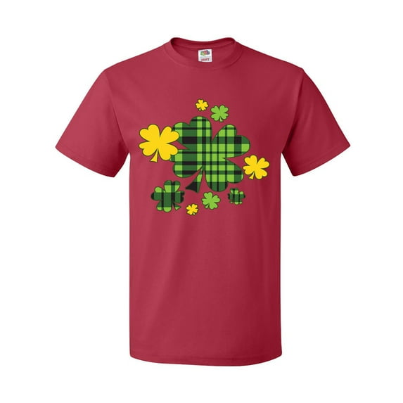 Inktastic St. Patrick's Day Plaid Green and Yellow Shamrocks T-Shirt