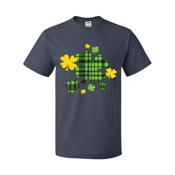 Inktastic St. Patrick's Day Plaid Green and Yellow Shamrocks T-Shirt