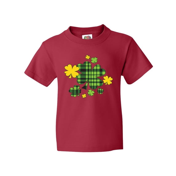 Inktastic St. Patrick's Day Plaid Green and Yellow Shamrocks Youth T-Shirt