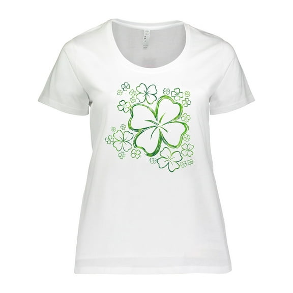 Inktastic St. Patrick's Day Sketchy Clovers in Green Women's Plus Size T-Shirt