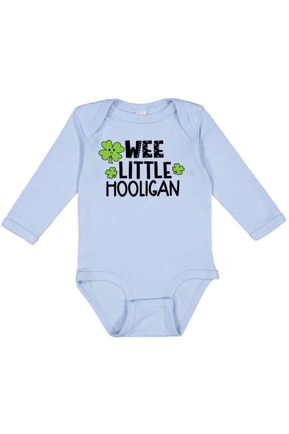 St. Patrick's Day Wee Little Hooligan with Clovers Boys or Girls Long Sleeve Baby Bodysuit