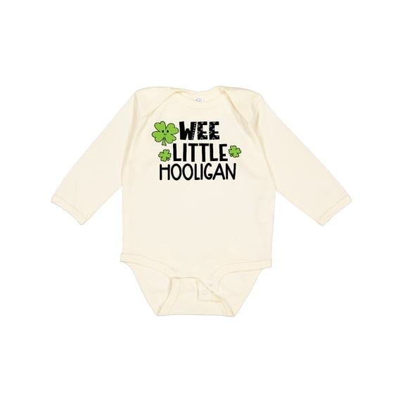 Inktastic St. Patrick's Day Wee Little Hooligan with Clovers Boys or Girls Long Sleeve Baby Bodysuit