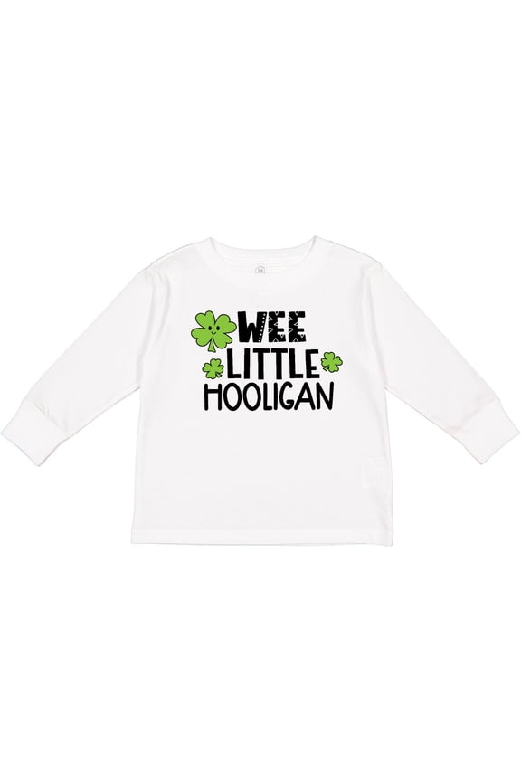 St. Patrick's Day Wee Little Hooligan with Clovers Boys or Girls Long Sleeve Toddler T-Shirt