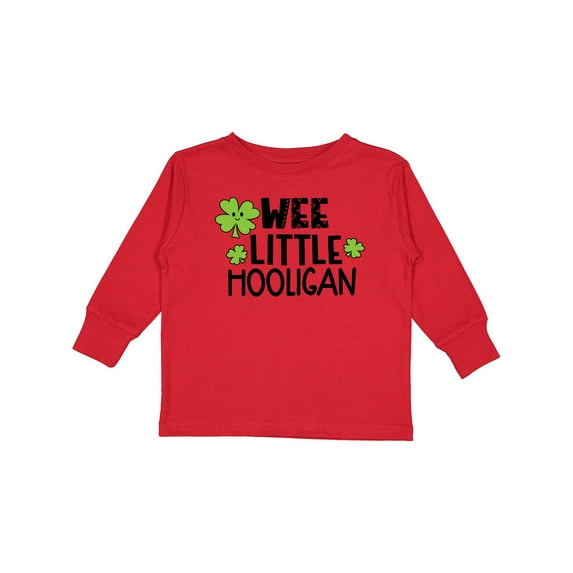 Inktastic St. Patrick's Day Wee Little Hooligan with Clovers Boys or Girls Long Sleeve Toddler T-Shirt