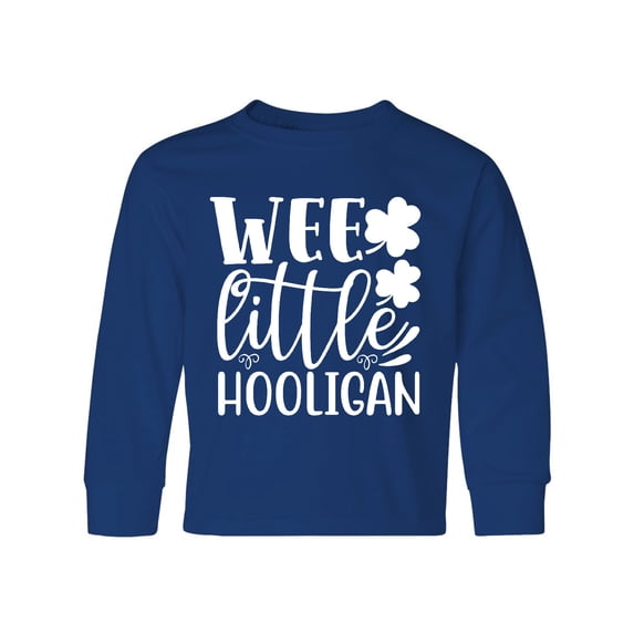 Inktastic St. Patrick's Day Wee Little Hooligan with Shamrocks Long Sleeve Youth T-Shirt