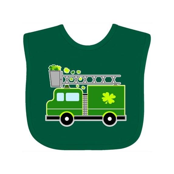 Inktastic St. Patricks Day Fire Truck in Green with Shamrocks Boys or Girls Baby Bib