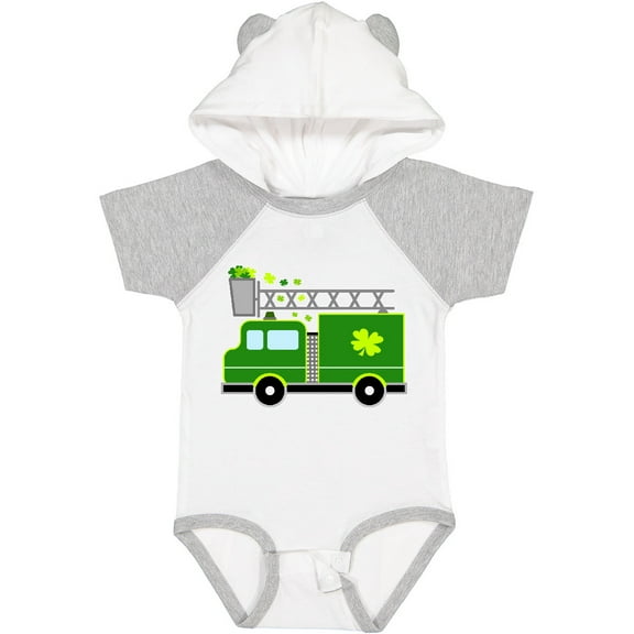 Inktastic St. Patricks Day Fire Truck in Green with Shamrocks Boys or Girls Baby Bodysuit