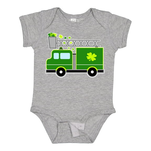 Inktastic St. Patricks Day Fire Truck in Green with Shamrocks Boys or Girls Baby Bodysuit
