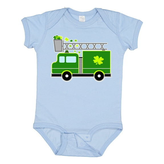 Inktastic St. Patricks Day Fire Truck in Green with Shamrocks Boys or Girls Baby Bodysuit