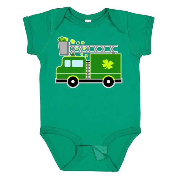 Inktastic St. Patricks Day Fire Truck in Green with Shamrocks Boys or Girls Baby Bodysuit