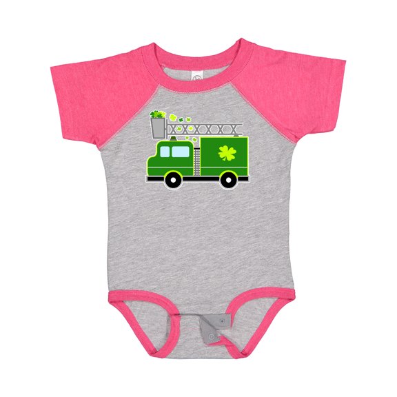 Inktastic St. Patricks Day Fire Truck in Green with Shamrocks Boys or Girls Baby Bodysuit