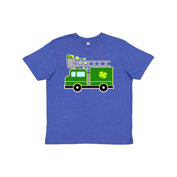 Inktastic St. Patricks Day Fire Truck in Green with Shamrocks Youth T-Shirt