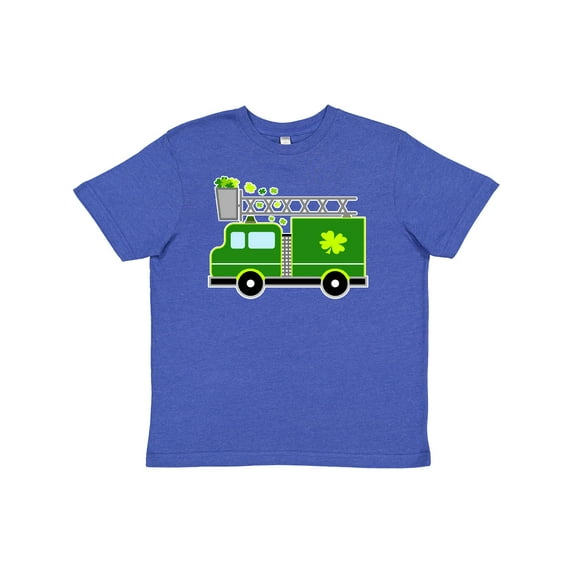 Inktastic St. Patricks Day Fire Truck in Green with Shamrocks Youth T-Shirt