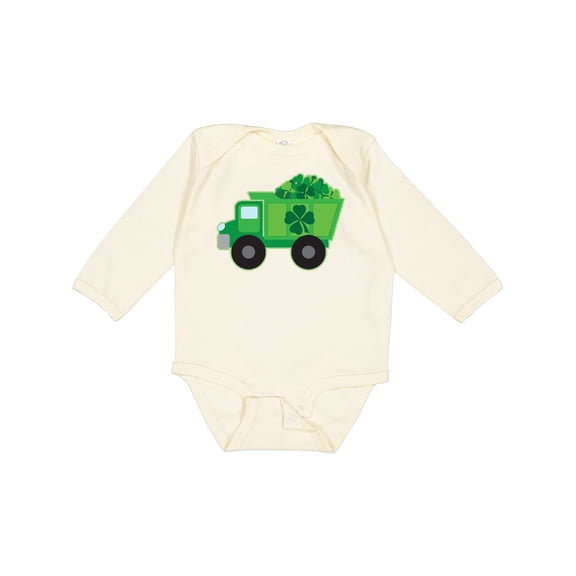 Inktastic St Patricks Day Irish Clover Dump Truck Childs Boys Long Sleeve Baby Bodysuit