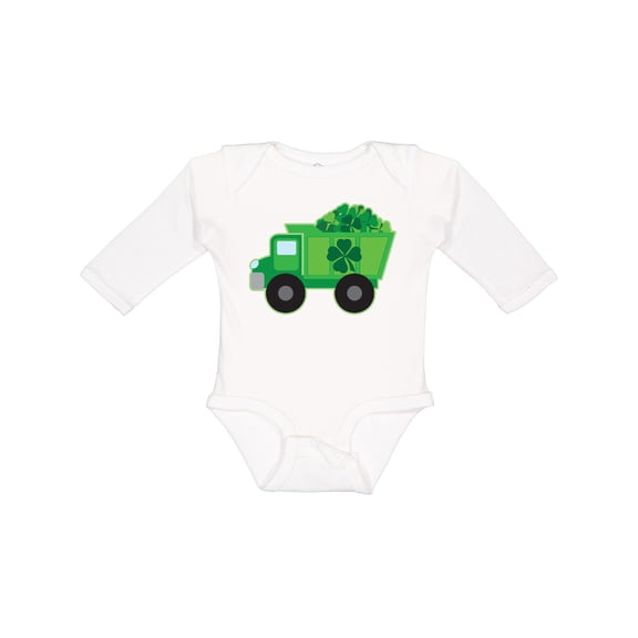 Inktastic St Patricks Day Irish Clover Dump Truck Childs Boys Long Sleeve Baby Bodysuit