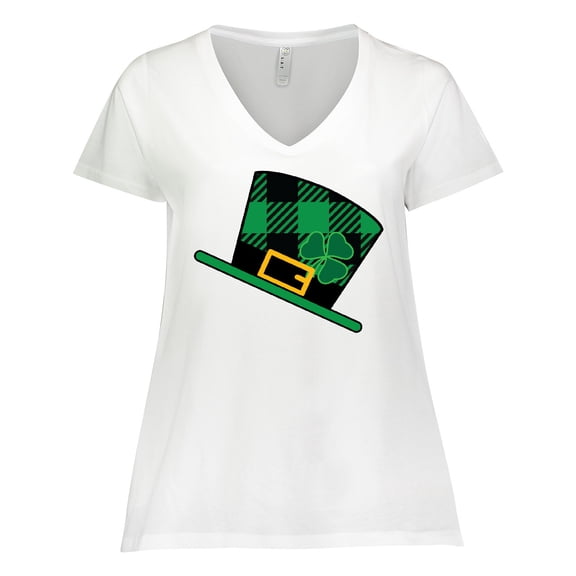 Inktastic St Patricks Day Irish Green Buffalo Plaid Women's Plus Size V-Neck T-Shirt