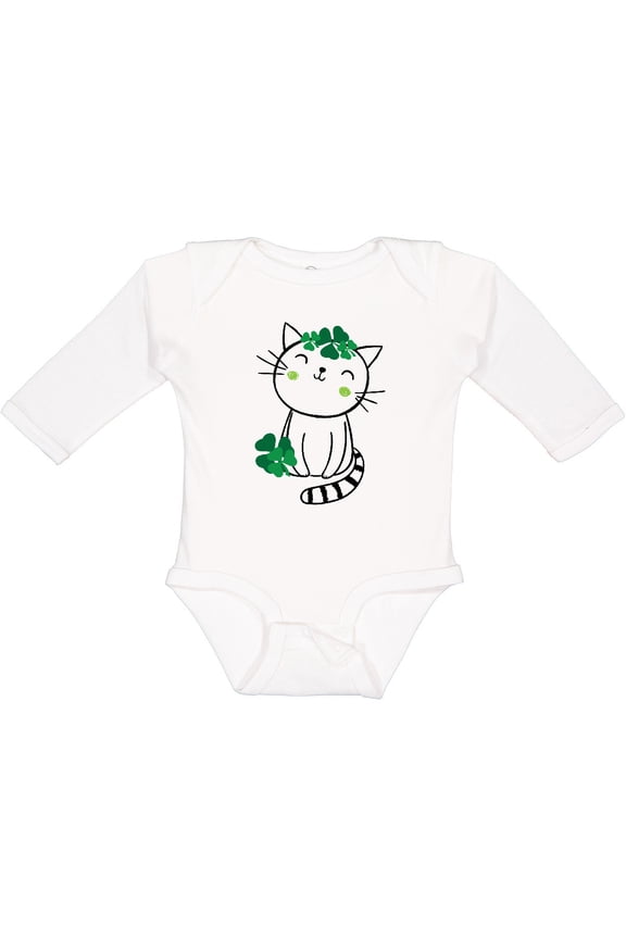 St Patricks Day Irish Kitty Cat Girls Long Sleeve Baby Bodysuit